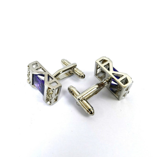 Silver Purple Gem Stone Rectangle Cufflinks