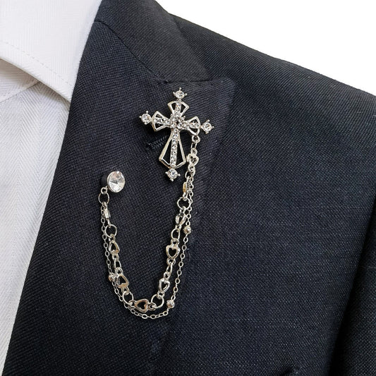 Rhinestone Cross Brooch Lapel Pin