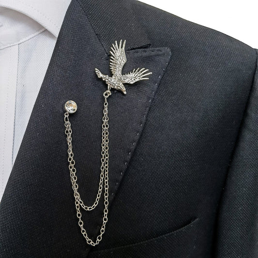 Silver Eagle Brooch Chain Lapel Pin