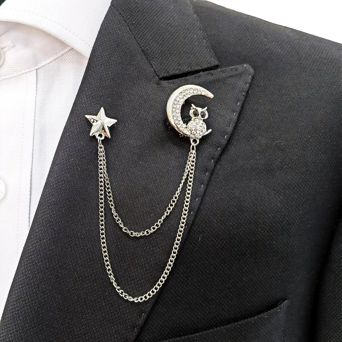 Owl At Night Lapel Chain Brooch