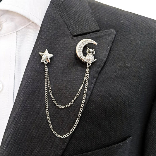 Owl At Night Lapel Chain Brooch