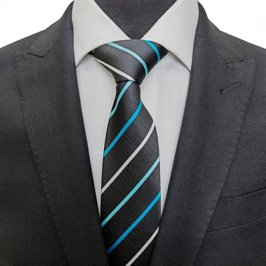 Black Turquoise Blue Stripe Tie