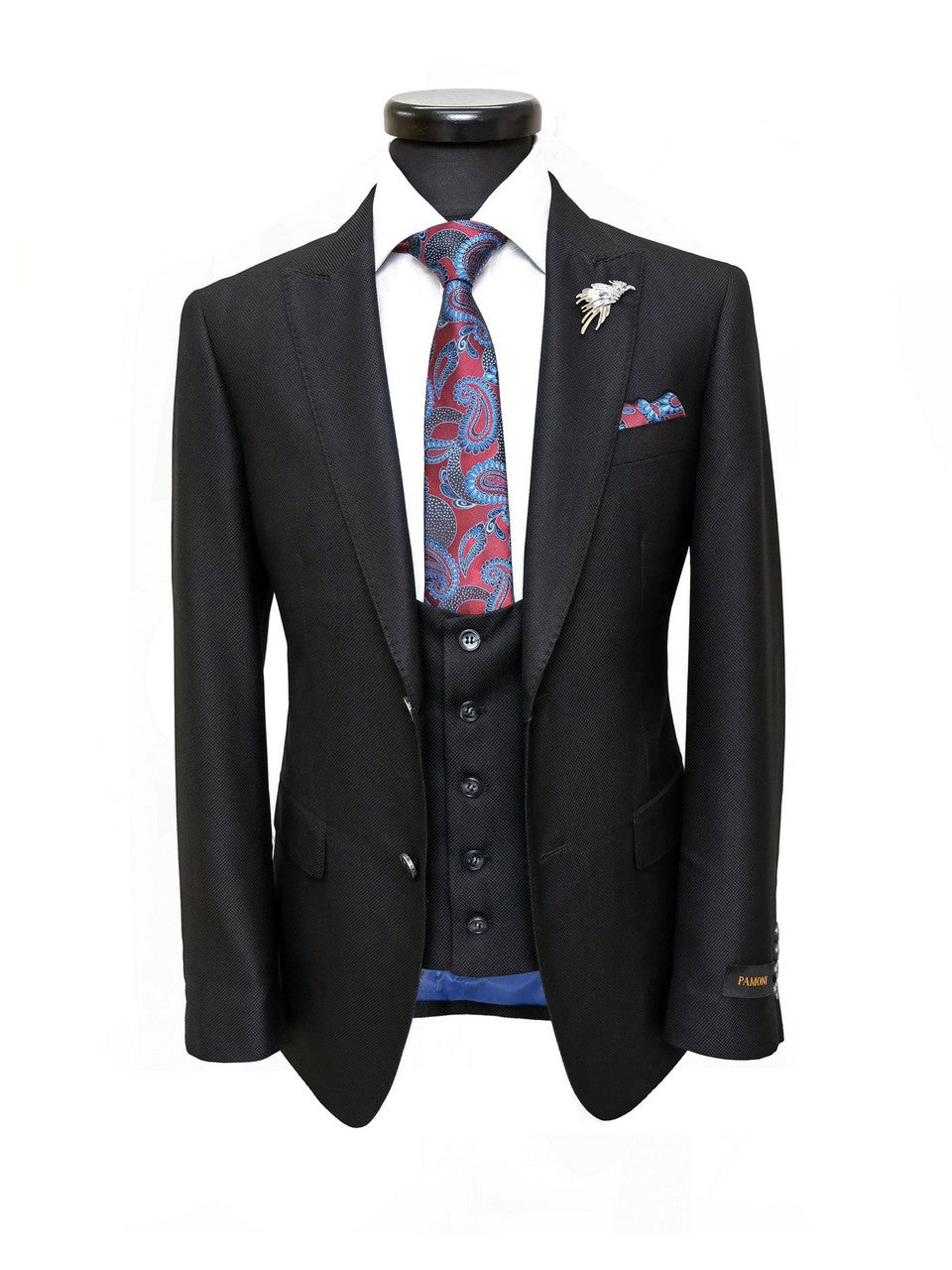 Black Textured Two Button Slim Fit Suit