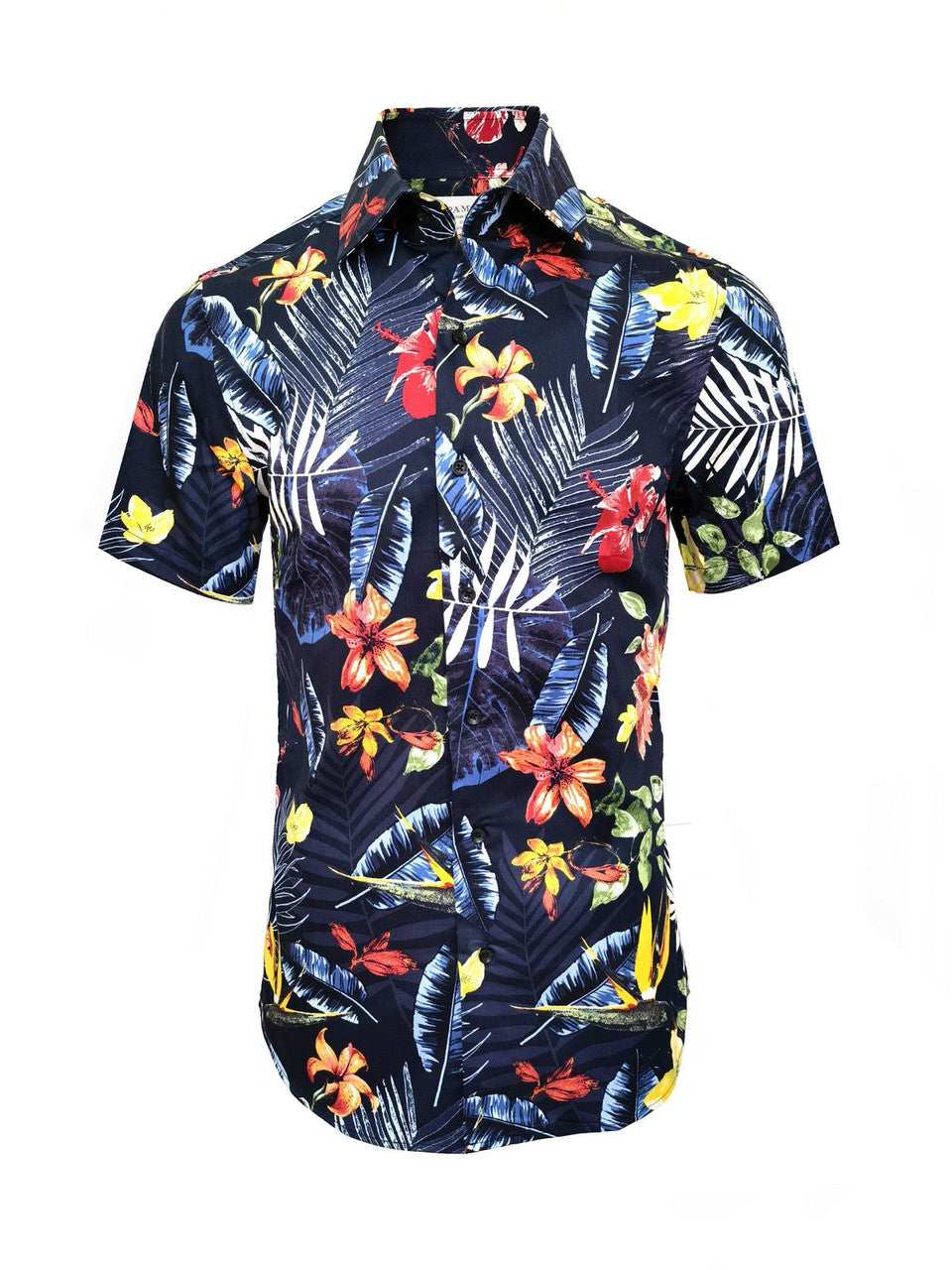 Navy Floral Print Short Sleeves Shirt