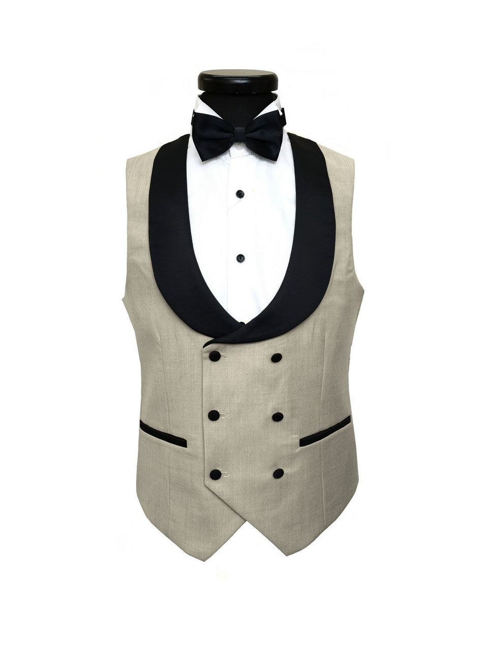 Beige 3-Piece Tuxedo With Black Peak Lapel