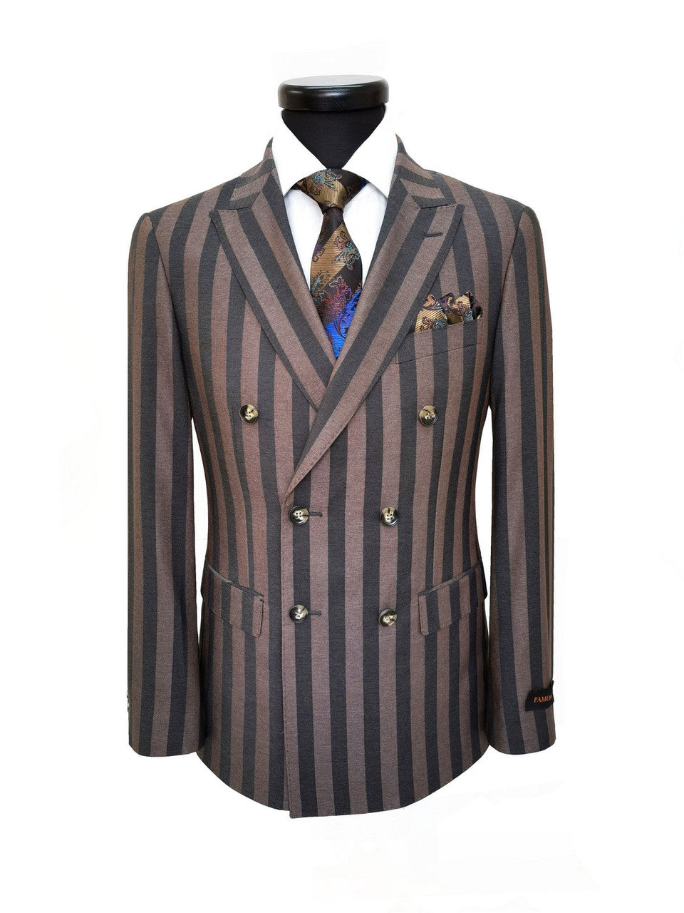 Brown Bold Stripe Double Breasted Suit