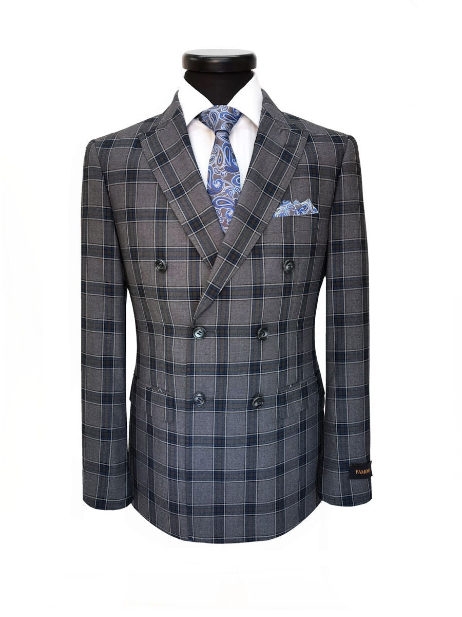 Dark Grey Check Double Breasted Suit