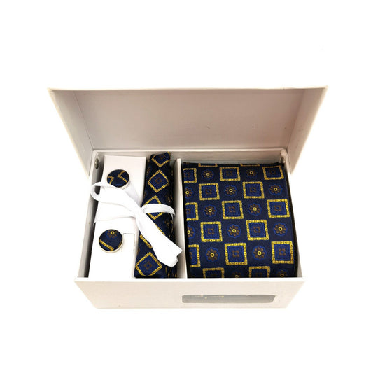 Navy Gold Abstract Floral Square Tie & Cufflinks Set