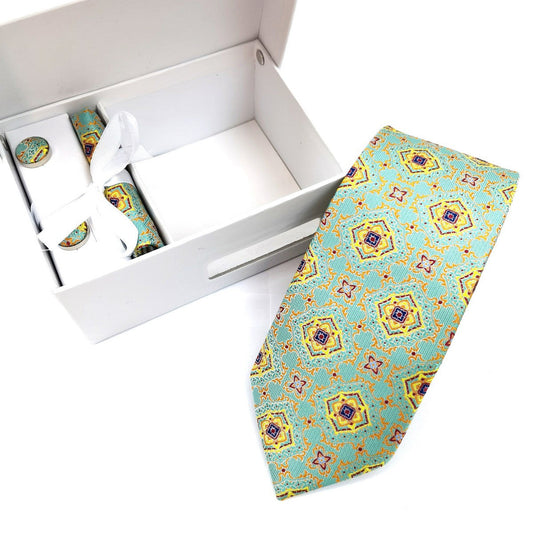 Mint Yellow Geometric Tie & Cufflinks Set