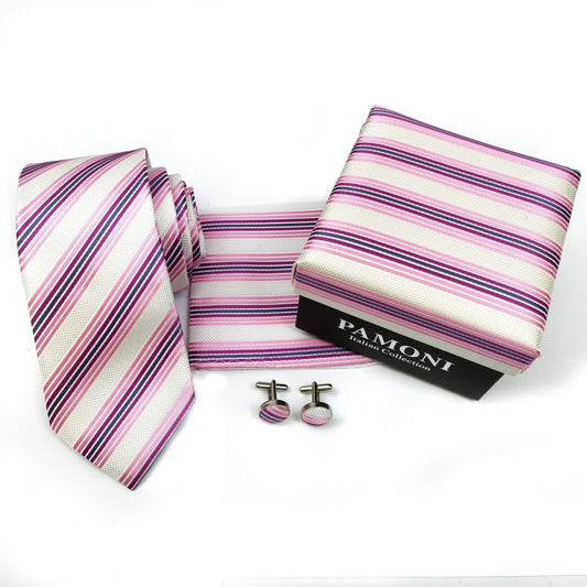 Pink Regimental Stripes Tie & Cufflinks Set