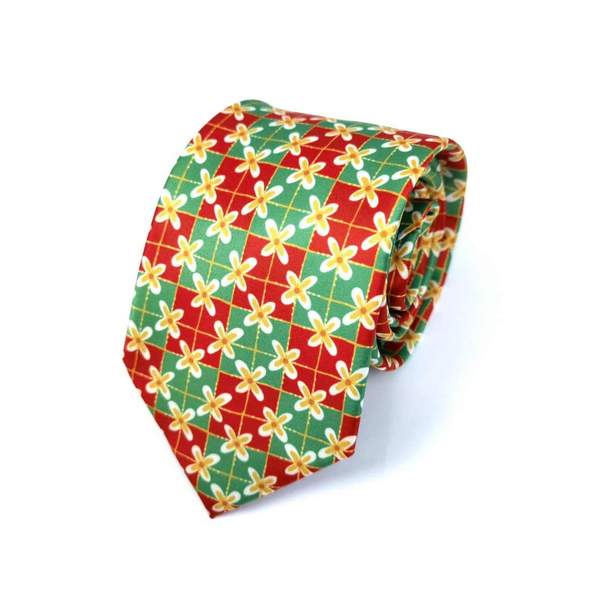 Green Coral Square Geometric Tie