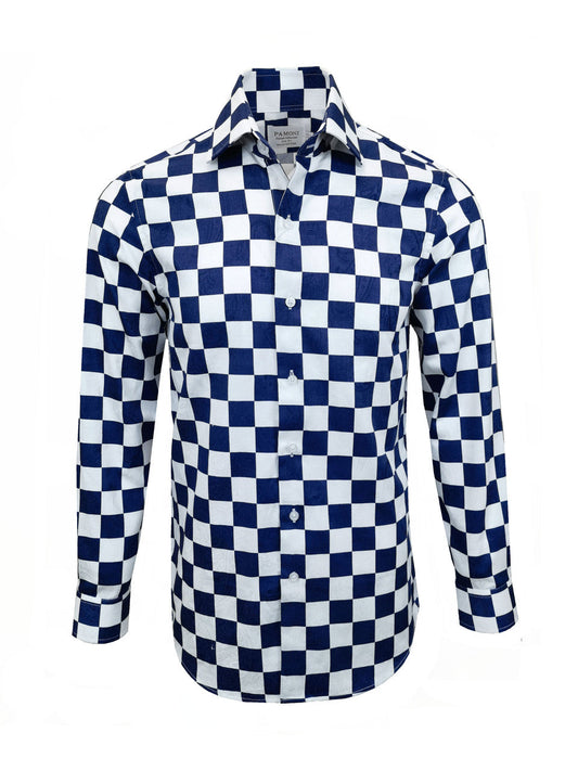 Navy Square Check Slim Fit Shirt