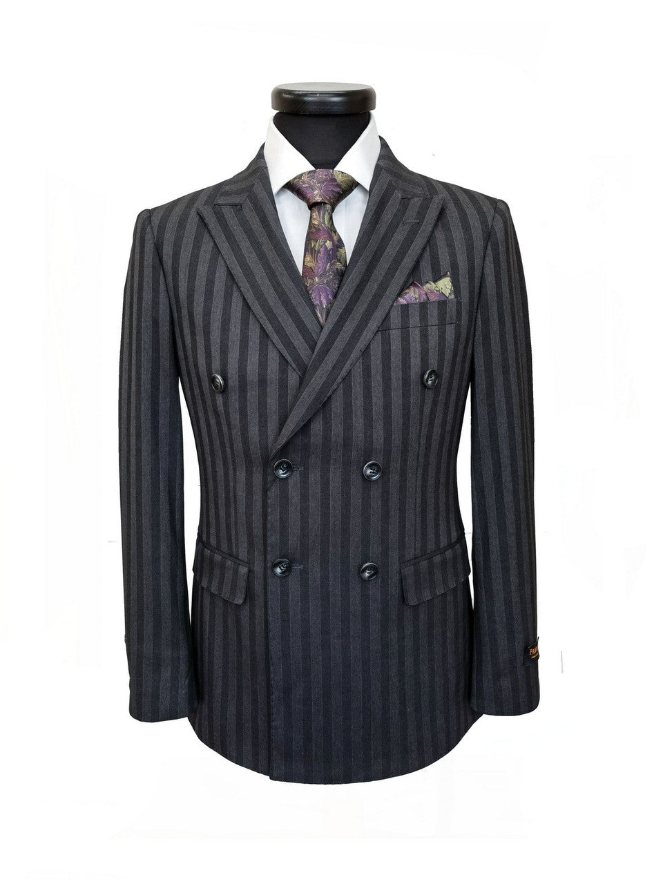 Charcoal Bold Stripe Double Breasted Suit