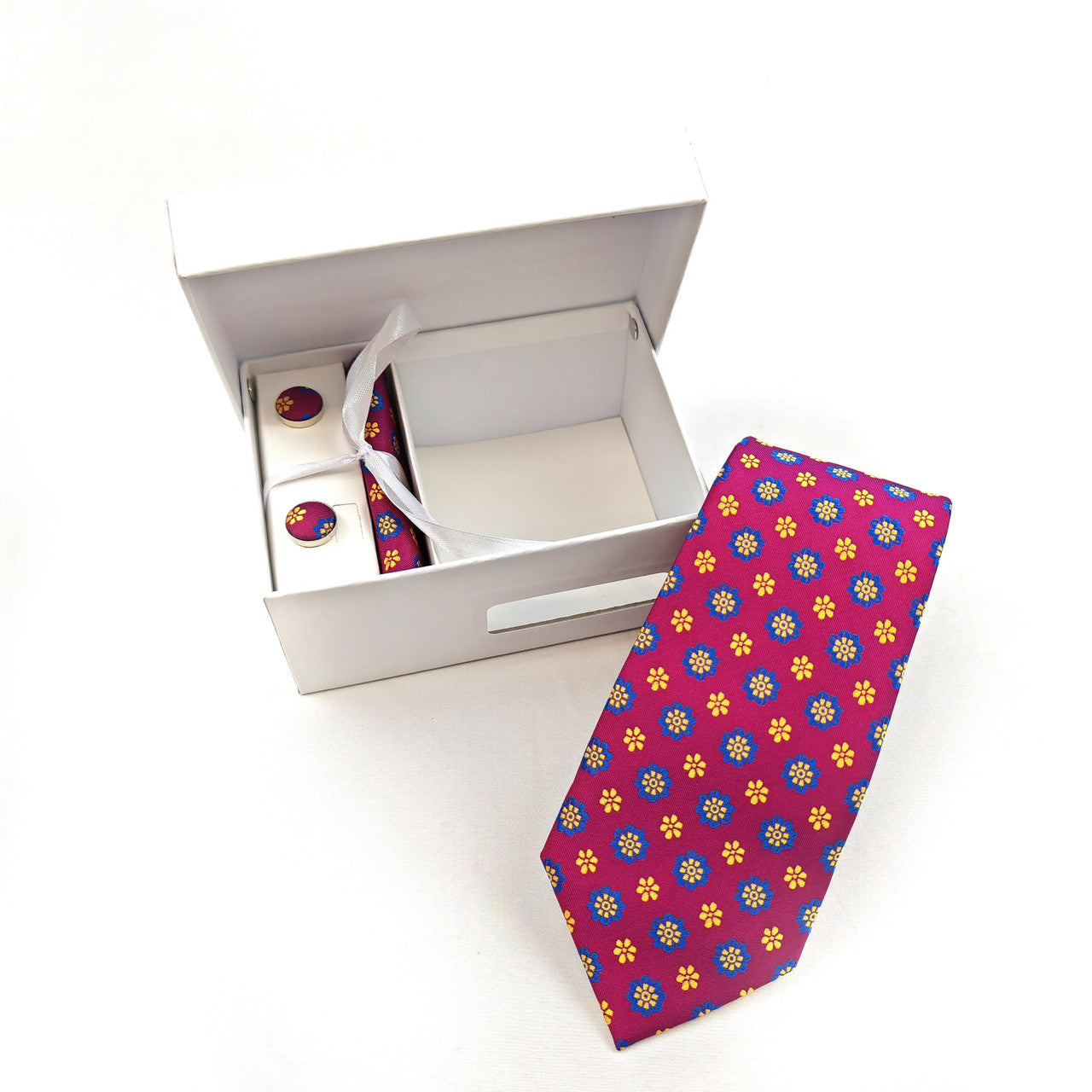Magenta Geometric Tie & Cufflinks Set
