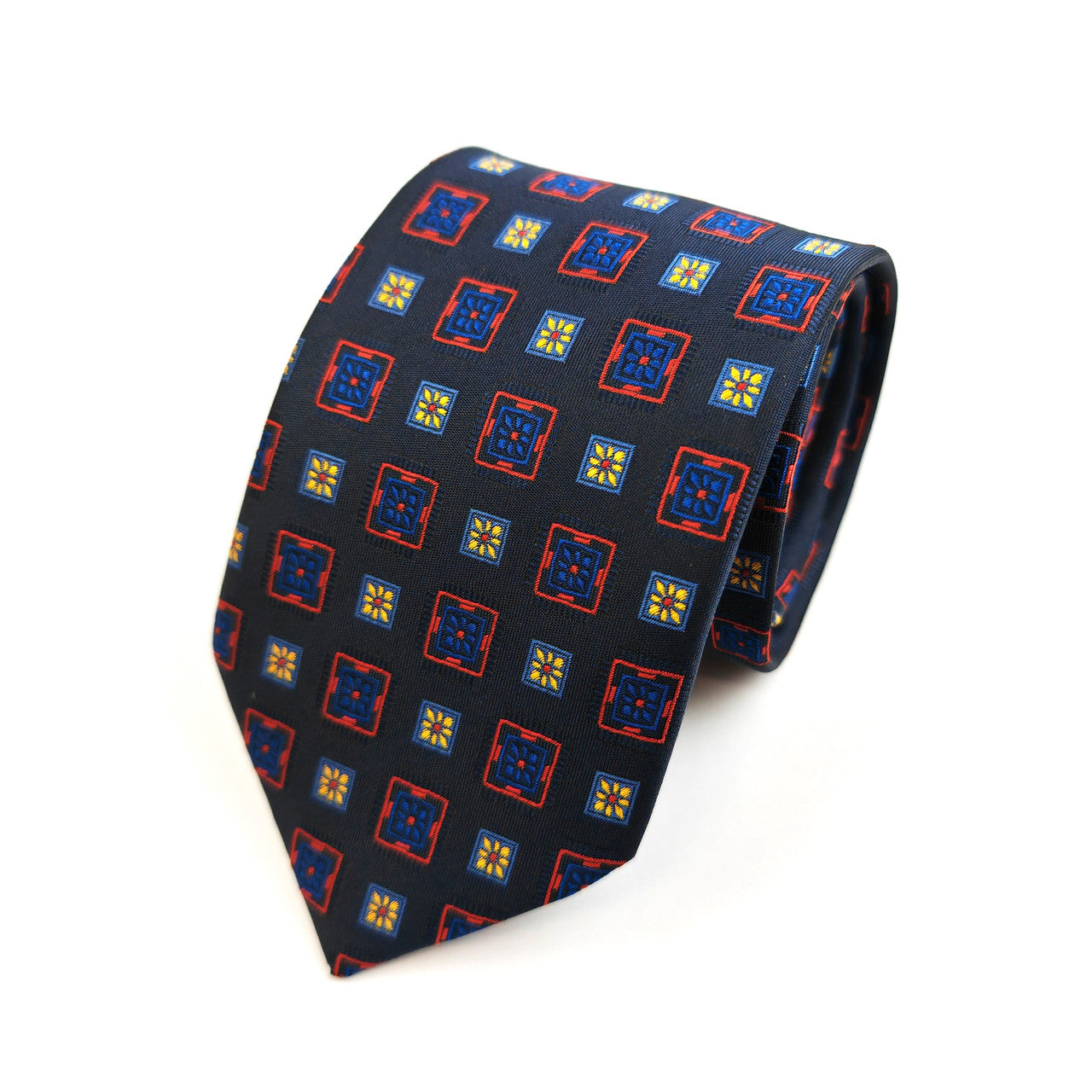 Navy Red & Yellow Squares Geometric Tie Set