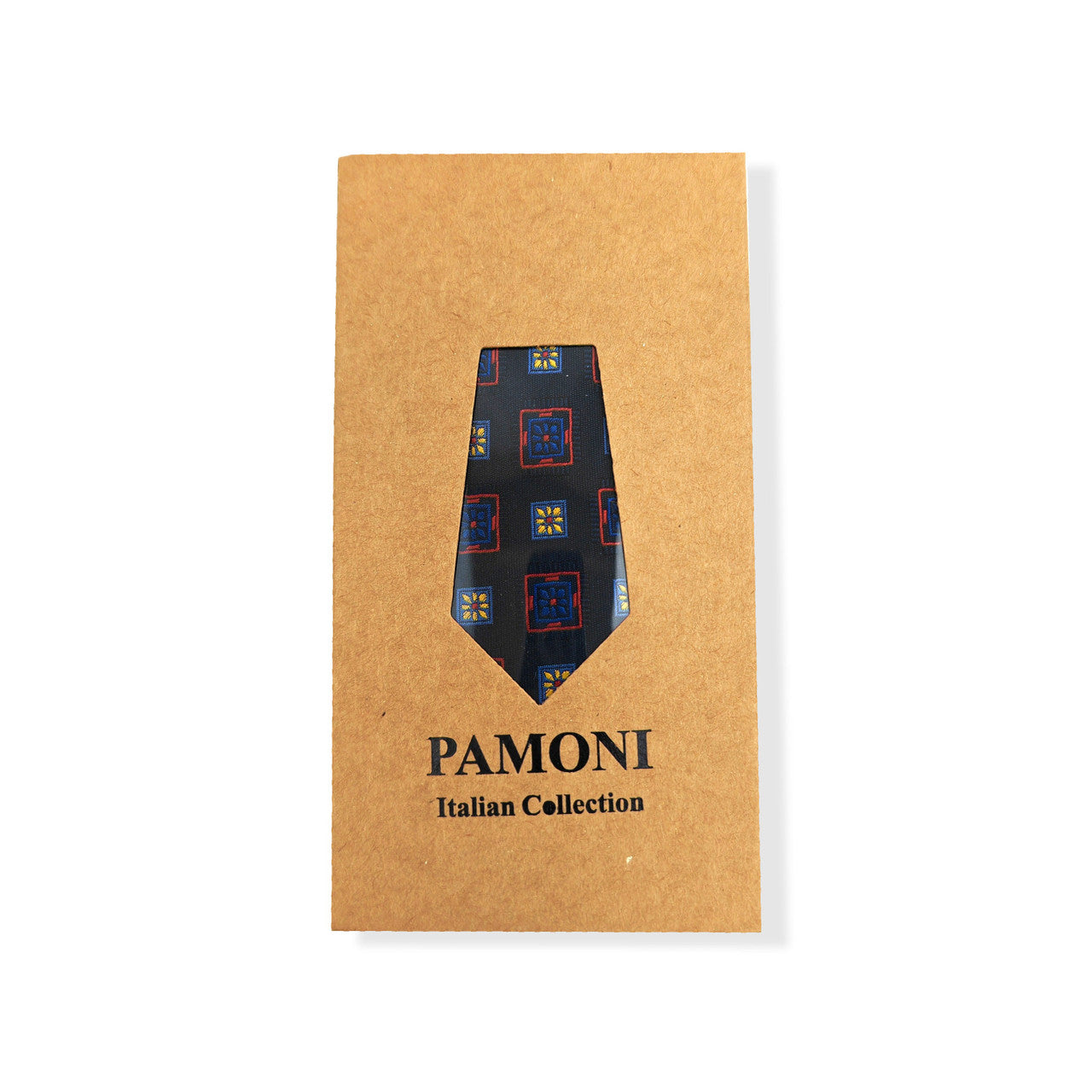 Navy Red & Yellow Squares Geometric Tie Set