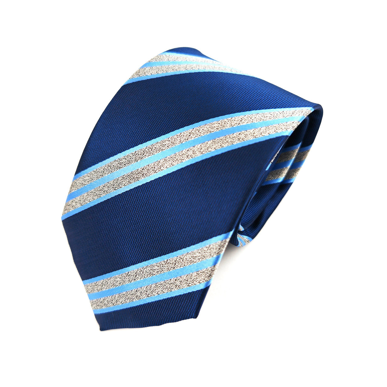 Blue Silver Bold Stripe Tie & Pocket Square Set