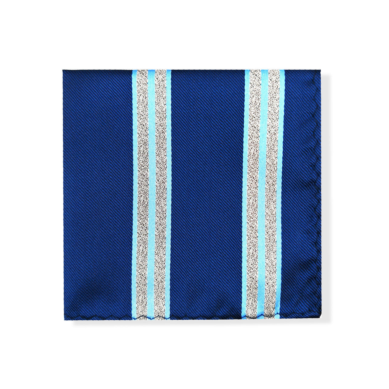 Blue Silver Bold Stripe Tie & Pocket Square Set