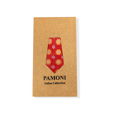 Red Yellow Flower Geometric Tie & Pocket Square Set