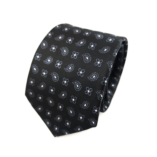 Black Geometric Tie & Pocket Square Set