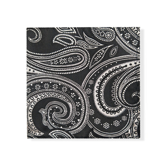 Black Silver Paisley Tie & Pocket Square Set