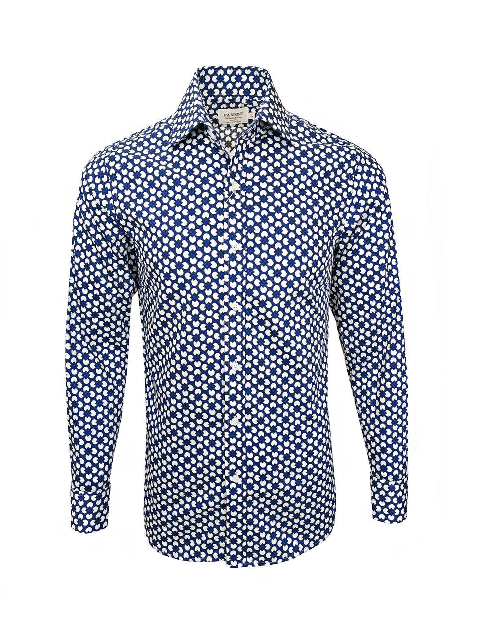 Blue and White Geometric Print Shirt