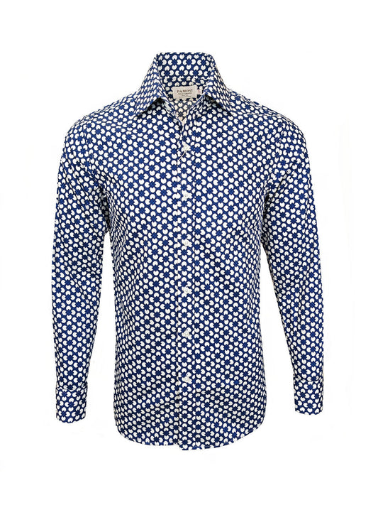 Blue and White Geometric Print Shirt
