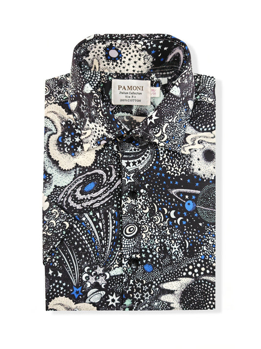 Black and White Floral Print Short Sleeves Shirt