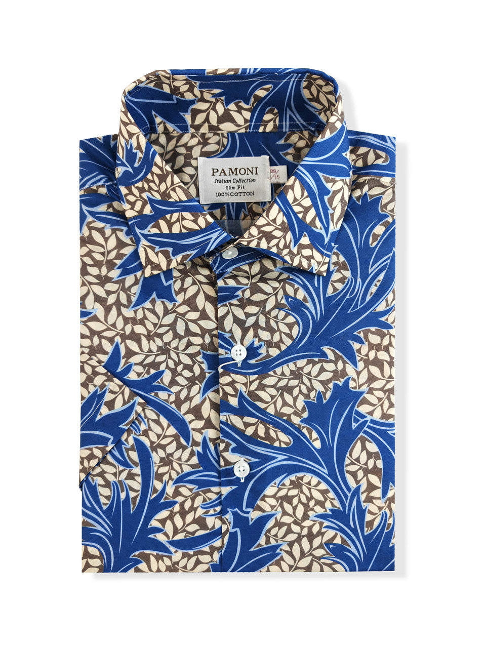 Blue and Brown Floral Print Short Sleeves Shirt