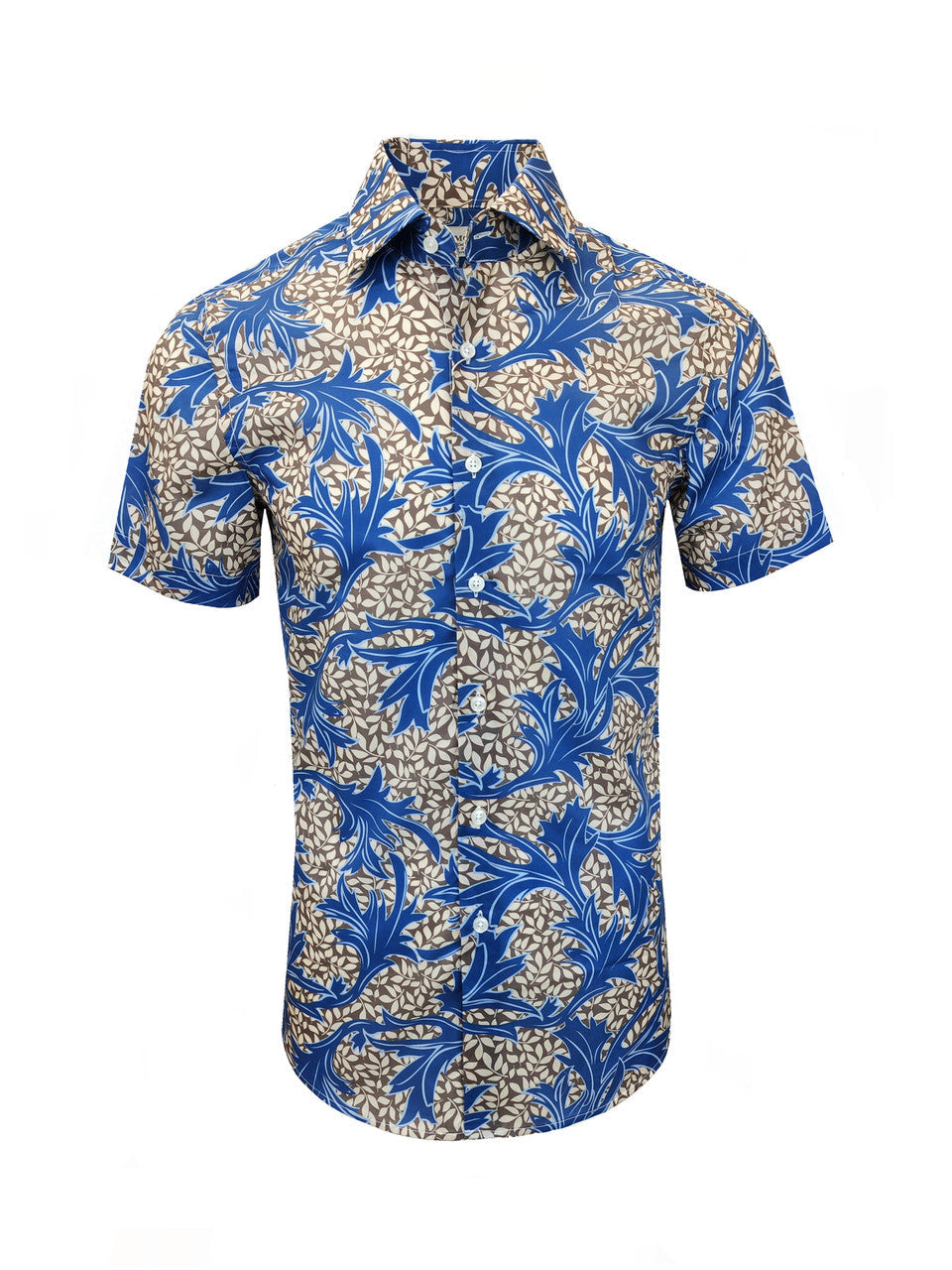 Blue and Brown Floral Print Short Sleeves Shirt