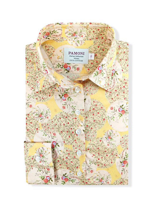 Yellow Red Floral Print Shirt
