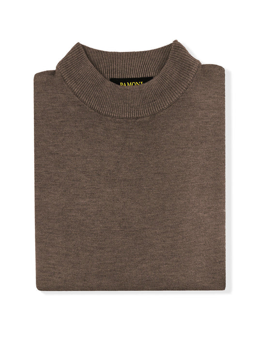Brown High Neck Slim Fit Jumper