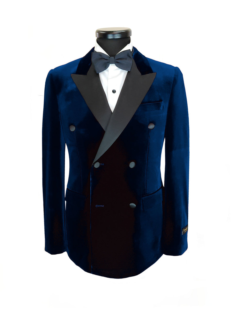 Navy Double Breasted Velvet Tuxedo Blazer