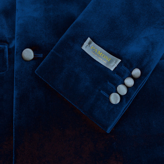 Navy Double Breasted Velvet Tuxedo Blazer