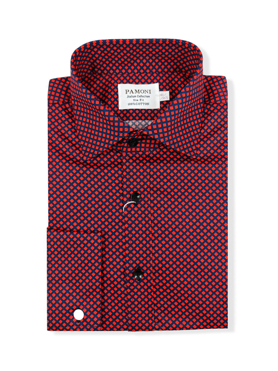 Men's Slim Fit Red & Blue Geometric Print Shirt