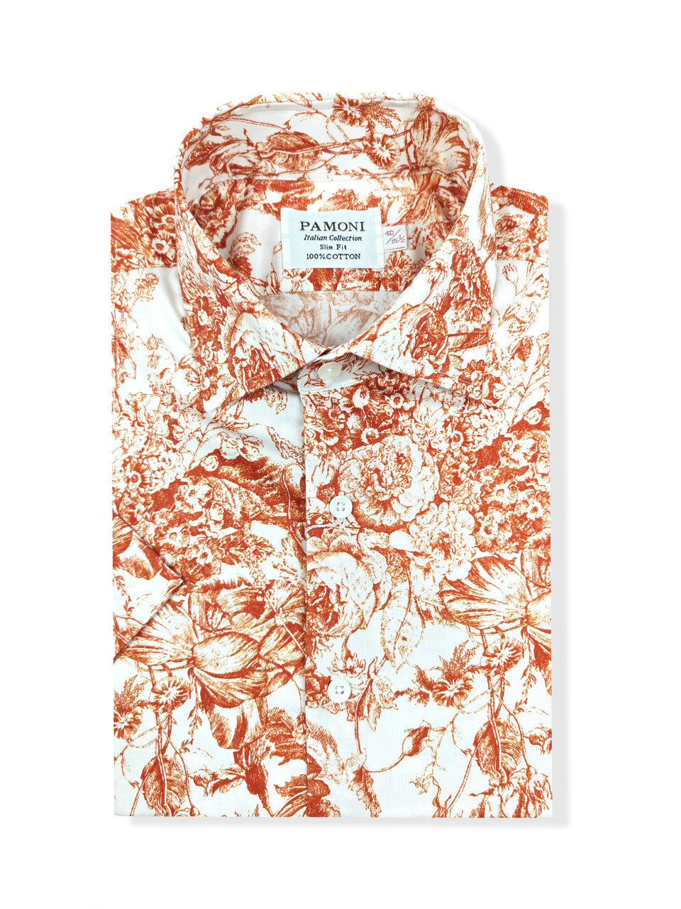 White Orange Floral and Botanical Print Short Sleeves Shirt
