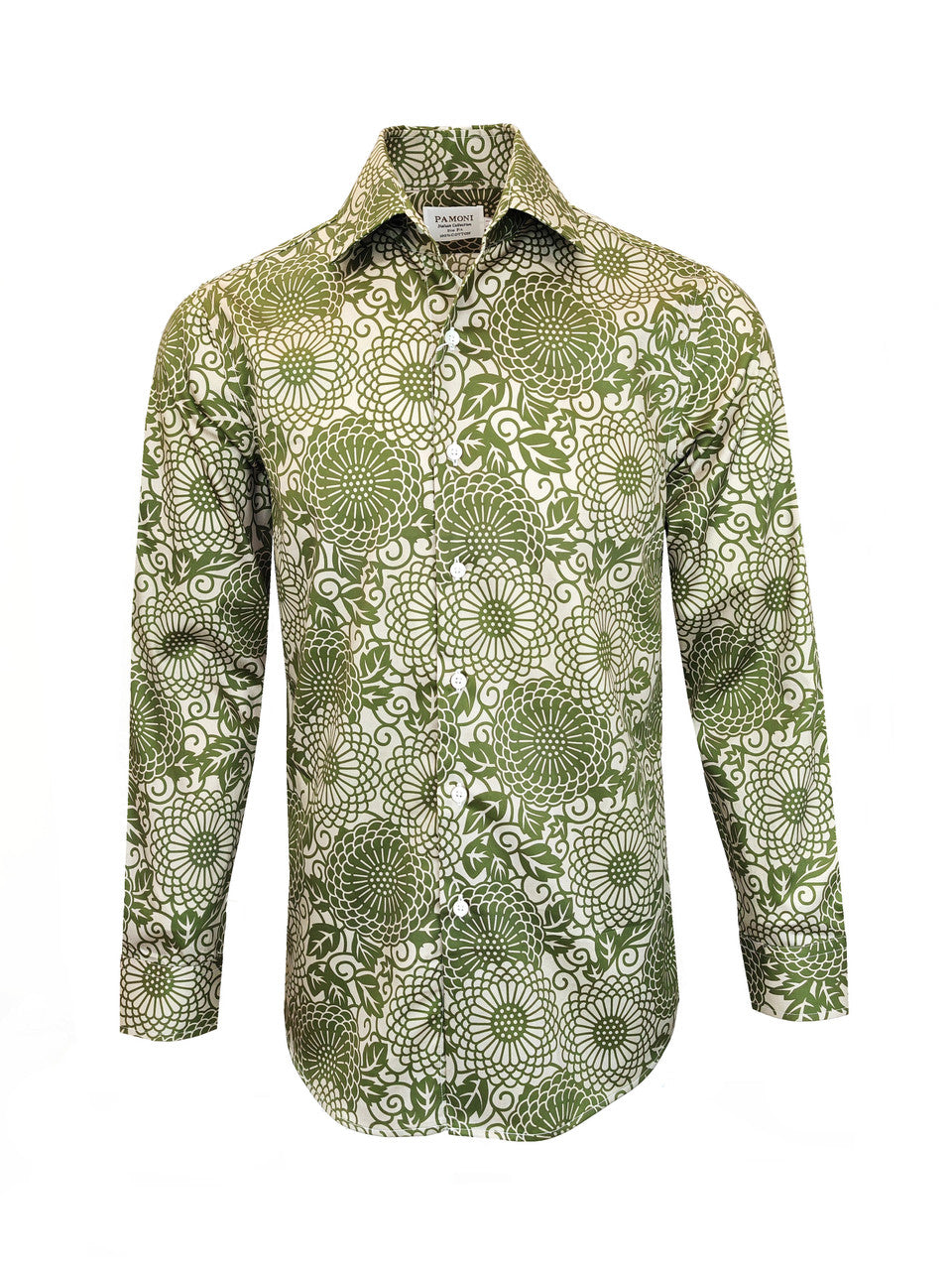 Men's Slim Fit Green Patterned Shirt