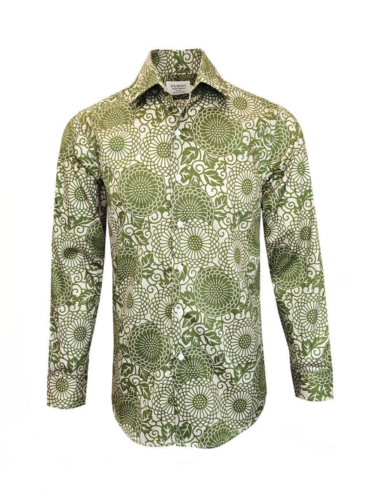 Men's Slim Fit Green Patterned Shirt
