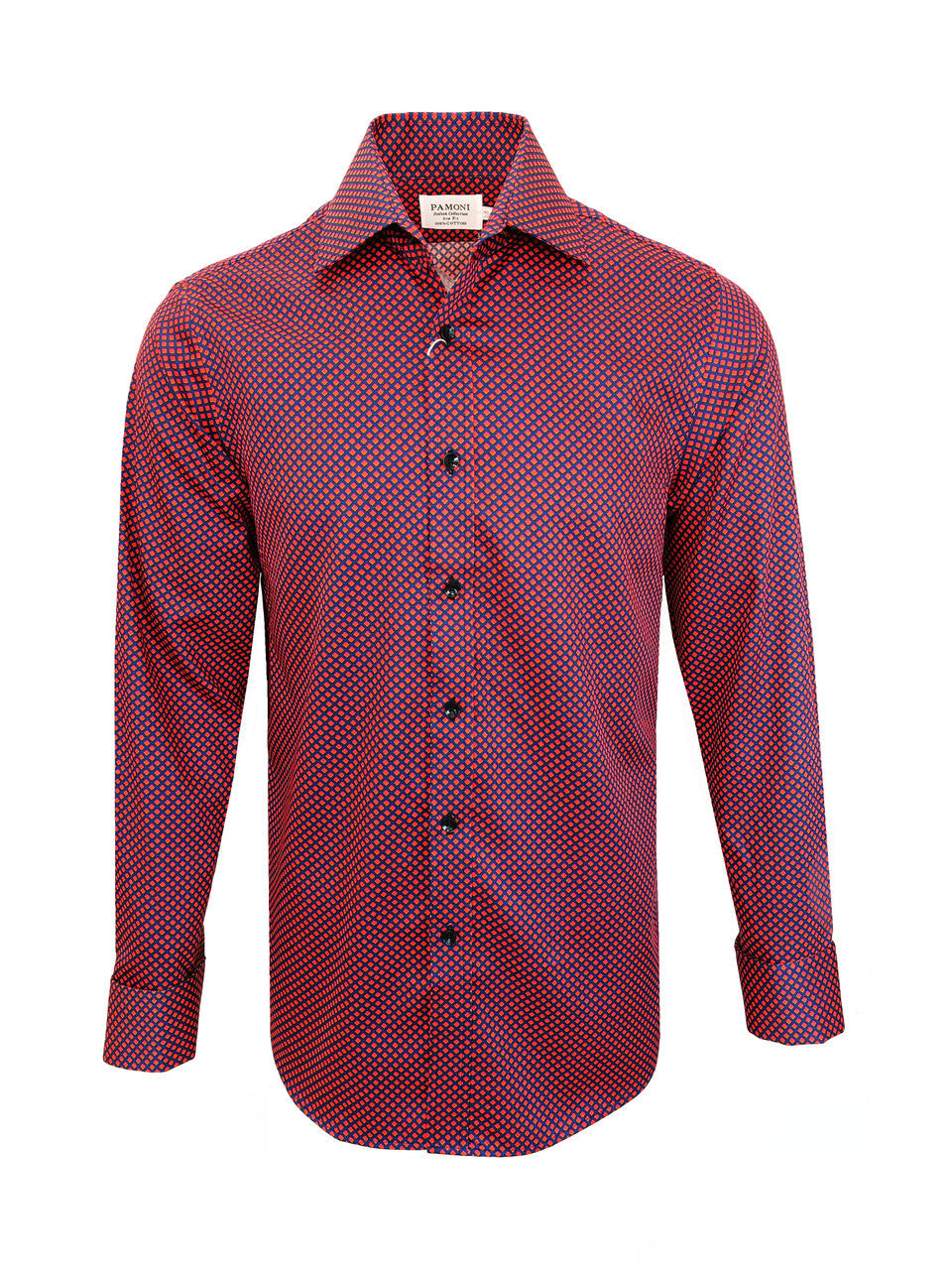 Men's Slim Fit Red & Blue Geometric Print Shirt