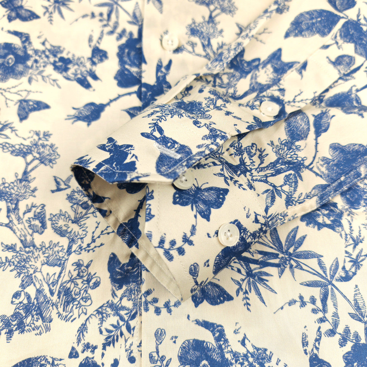Men's Slim Fit Blue & White Nature Print Shirt