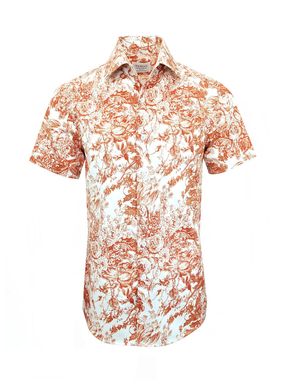 White Orange Floral and Botanical Print Short Sleeves Shirt
