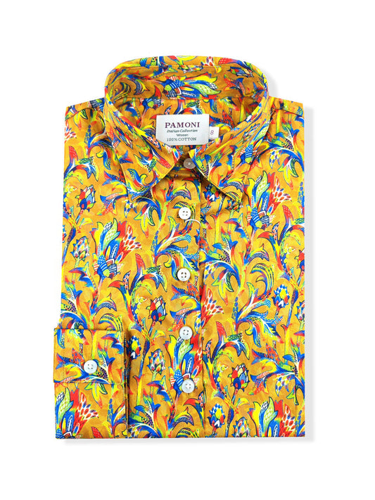 Golden Floral Breeze Women's Fitted Shirt