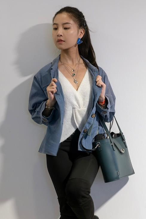 Leather Mini Twist Lock Shopper Bag - Pine