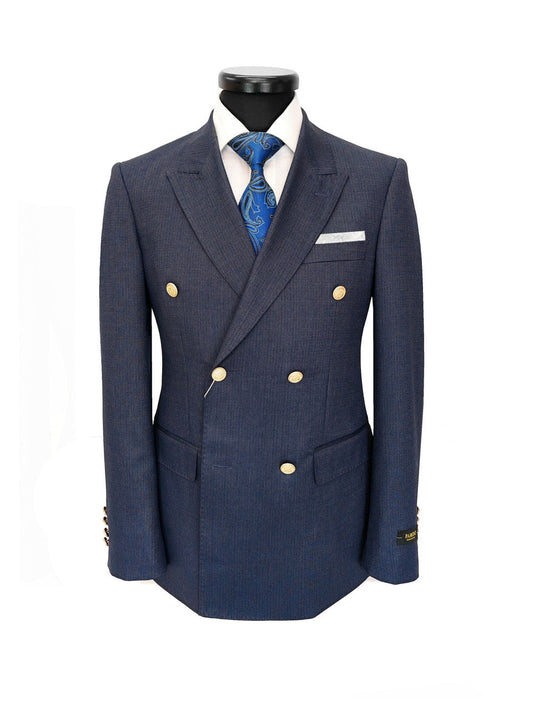 Men's Navy Birdseye Double-Breasted Suit With Gold-Tone Buttons