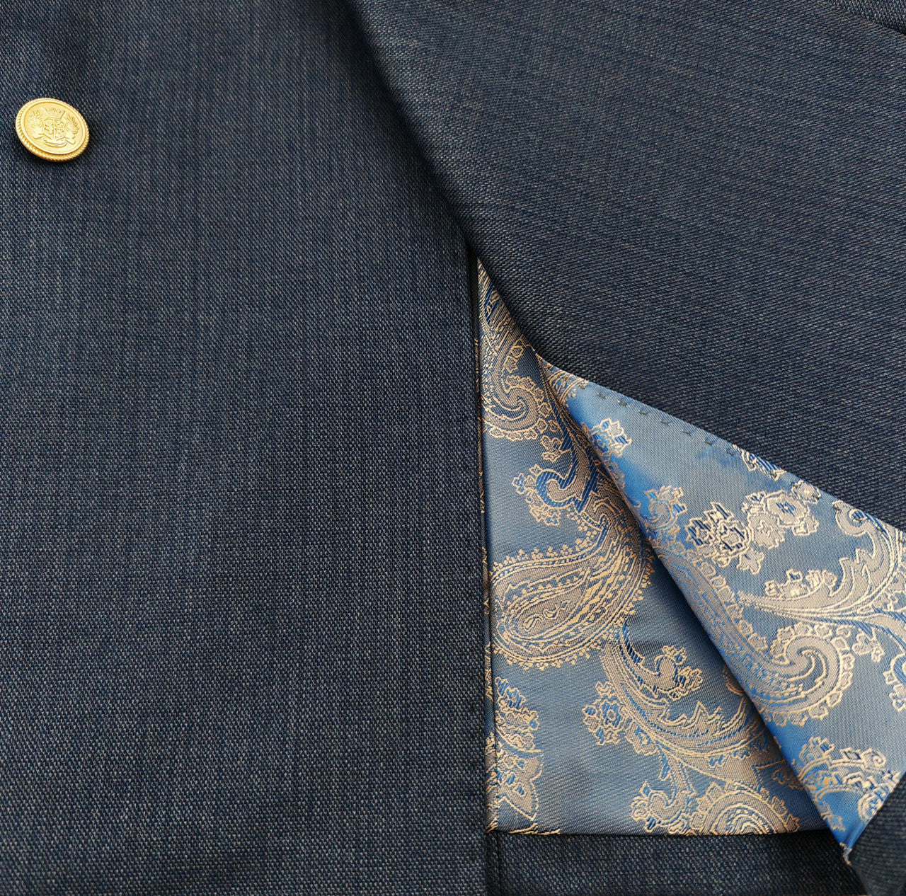 Men's Navy Birdseye Double-Breasted Suit With Gold-Tone Buttons