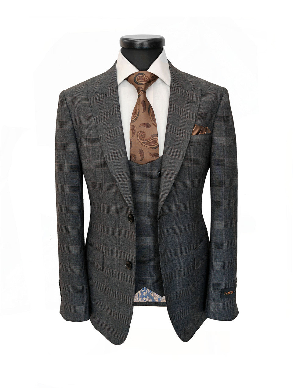 Men's Grey Prince Of Wales Check 3-Piece Suit