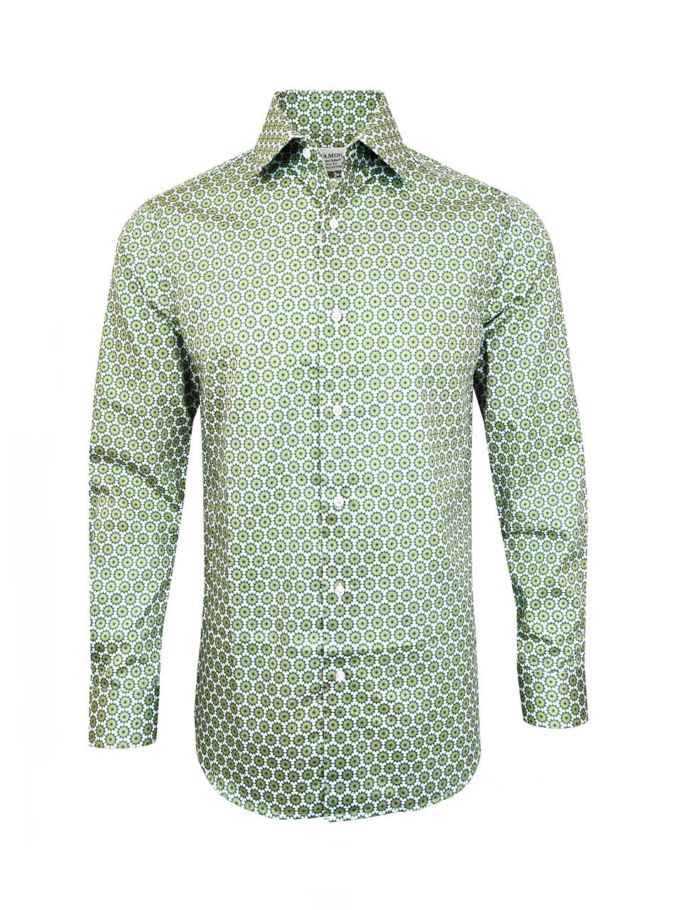 Green Geometric Print Slim Fit Cotton Shirt – Single Cuff
