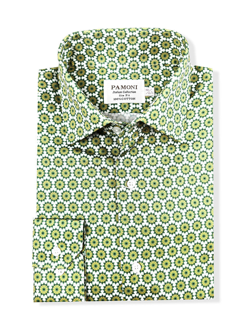 Green Geometric Print Slim Fit Cotton Shirt – Single Cuff