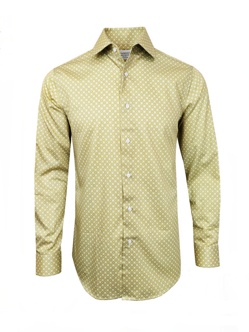 Men’s Yellow Diamond Print Slim Fit Cotton Shirt