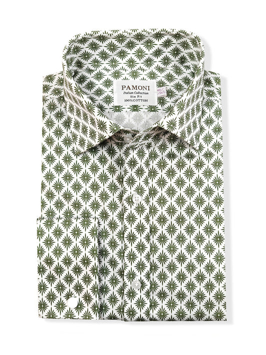 Green Palm Print Slim Fit Shirt